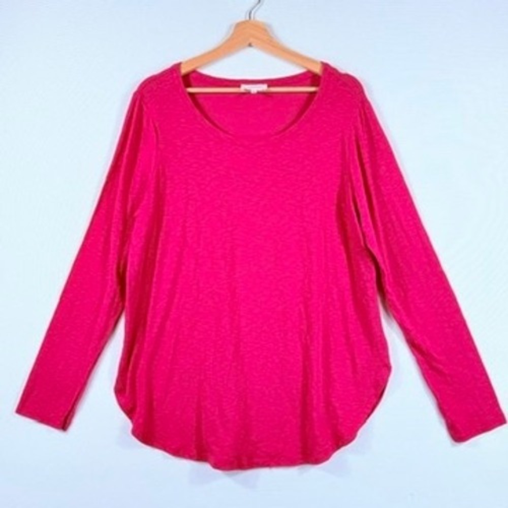 Soma Wknd Long Sleeve Tee Womens XL Pink Cotton Slub Barbiecore Casual NEW